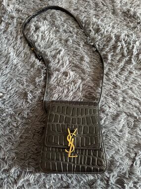 Saint Laurent Croc-Embossed Leather Crossbody Bag